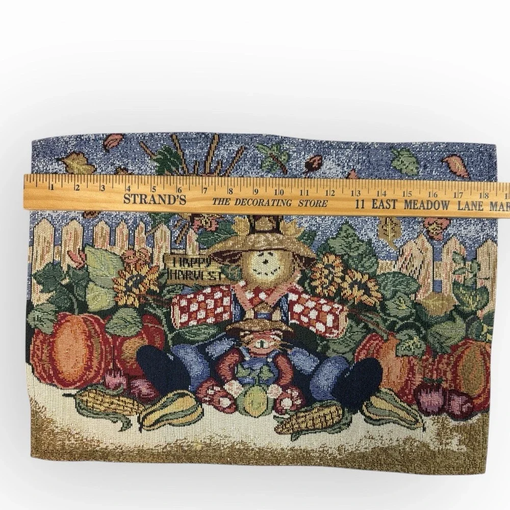 Set of 8 Vintage Fall Tapestry‎ Placemats Happy Harvest Scarecrow Thanksgiving